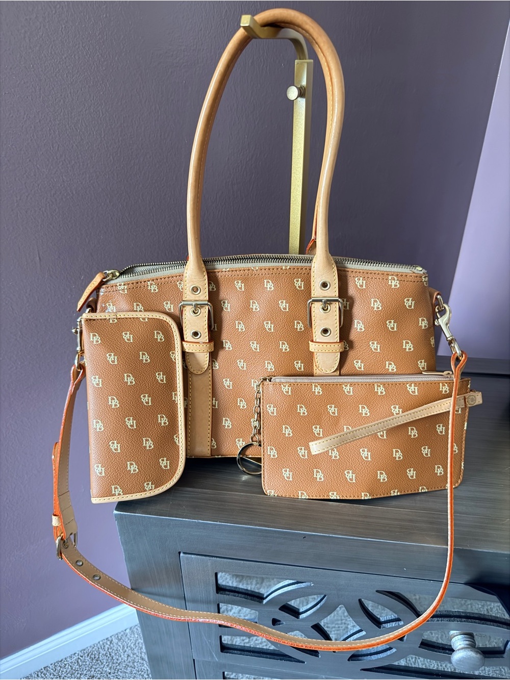 Dooney & Bourke Tan Satchel, Cosmetic Bag & Eyeglass Case NWOT